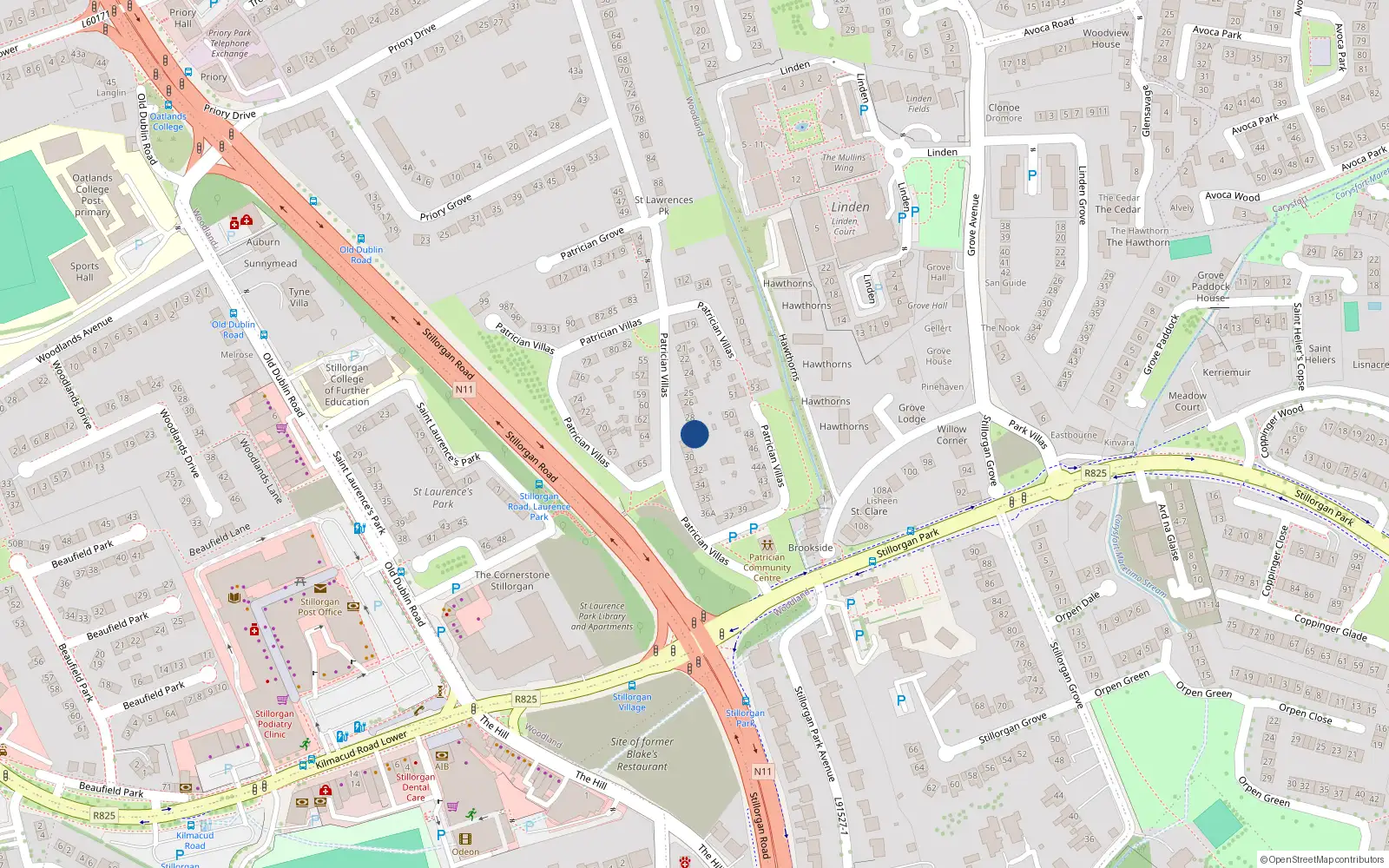 Overhead map showing the location of 29A Patrician Villas, Stillorgan, Co Dublin