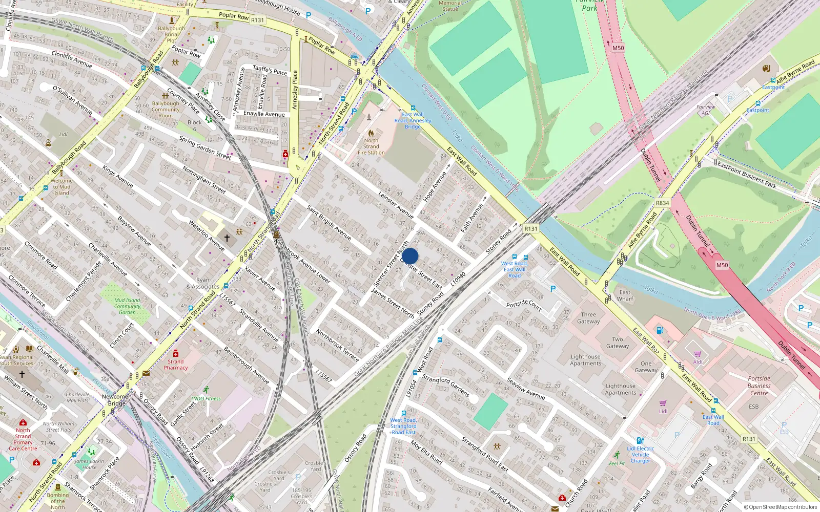 Overhead map showing the location of 29A Spencer Street North, Dublin 3