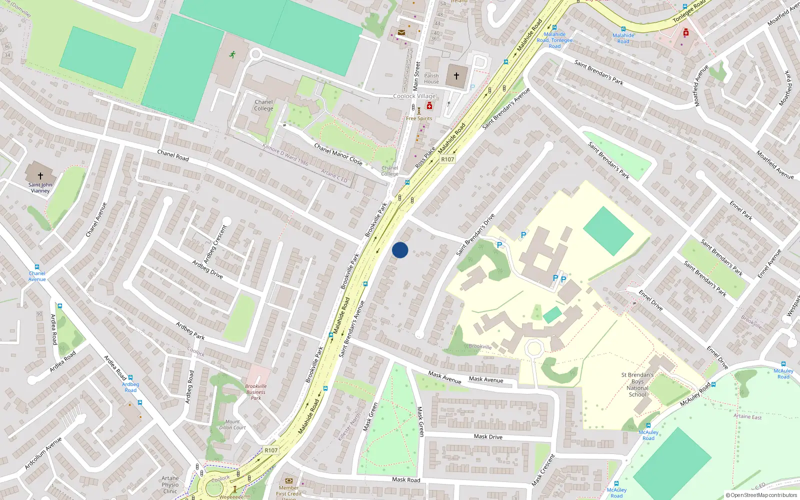 Overhead map showing the location of 29A St Brendans Avenue, Malahide Road, Dublin 5