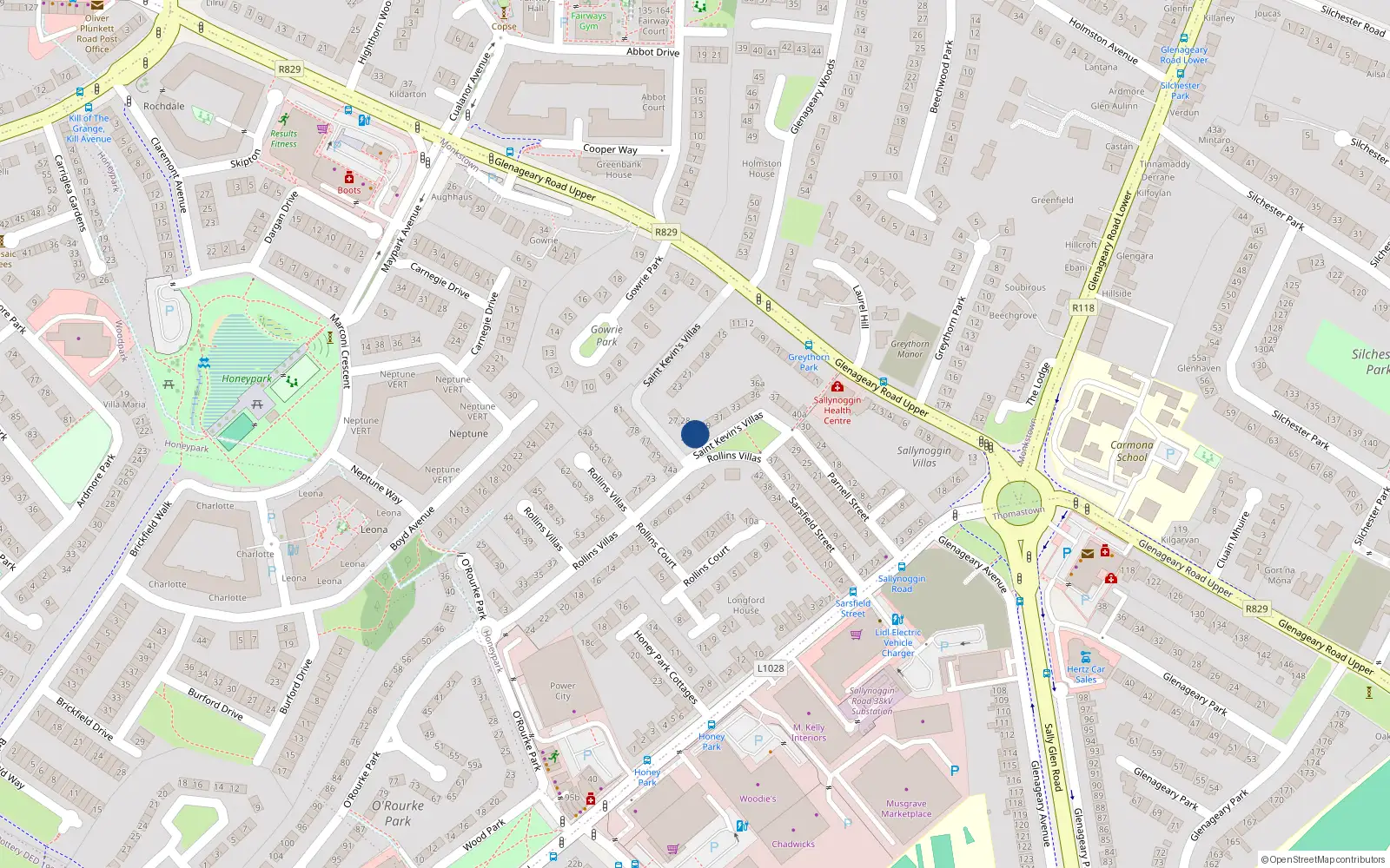 Overhead map showing the location of 29A, St Kevins Villas, Sallynoggin