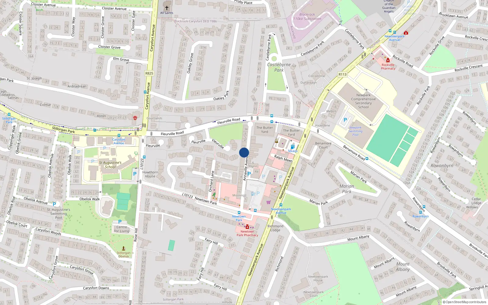 Overhead map showing the location of 2 Annaville Avenue, Blackrock