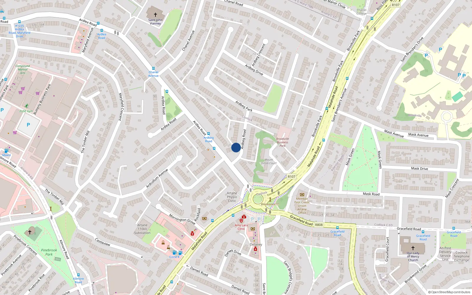 Overhead map showing the location of 2A Ardbeg Road, Artane, Dublin 5