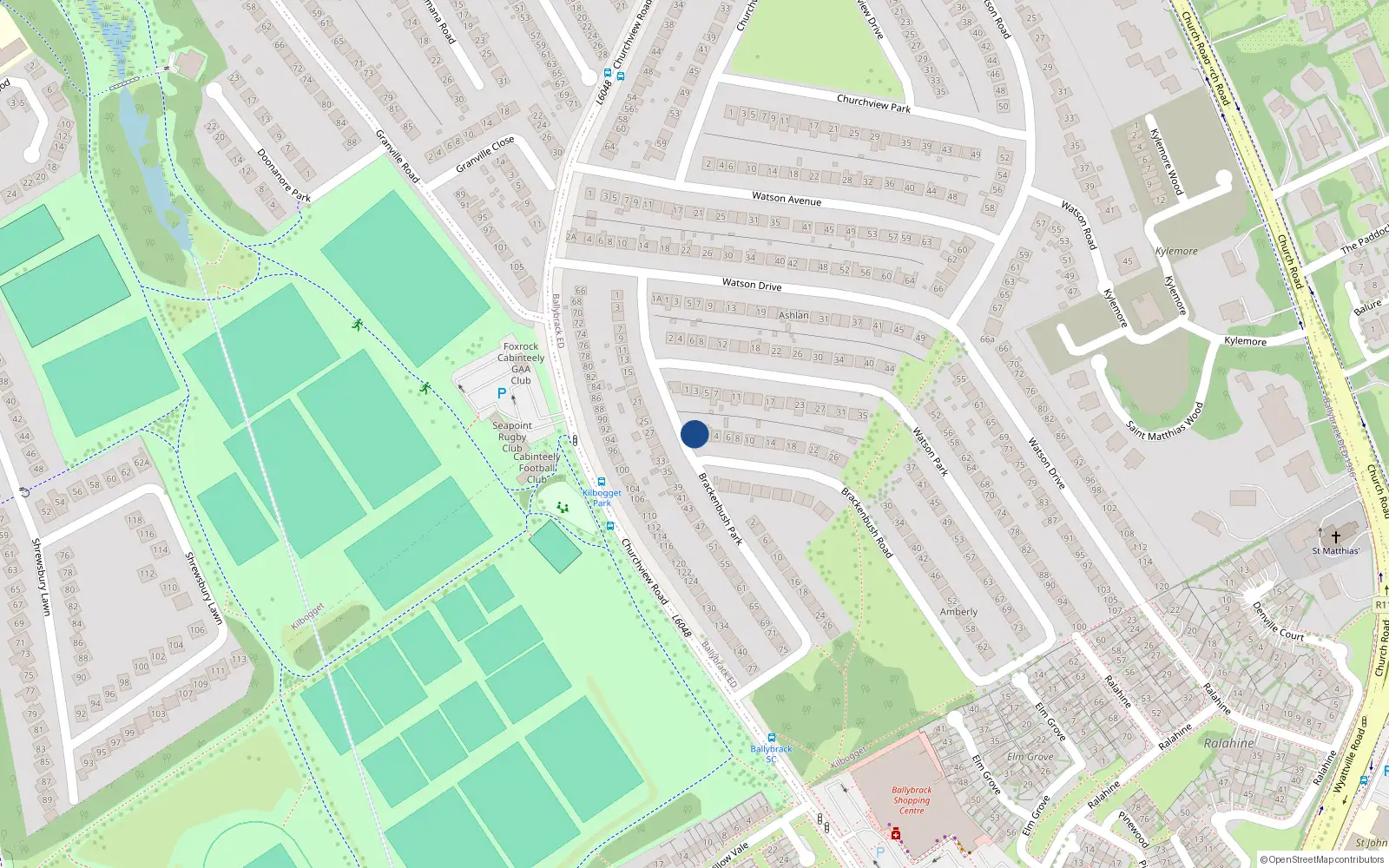 Overhead map showing the location of 2A Brackenbush Road, Killiney, Dublin