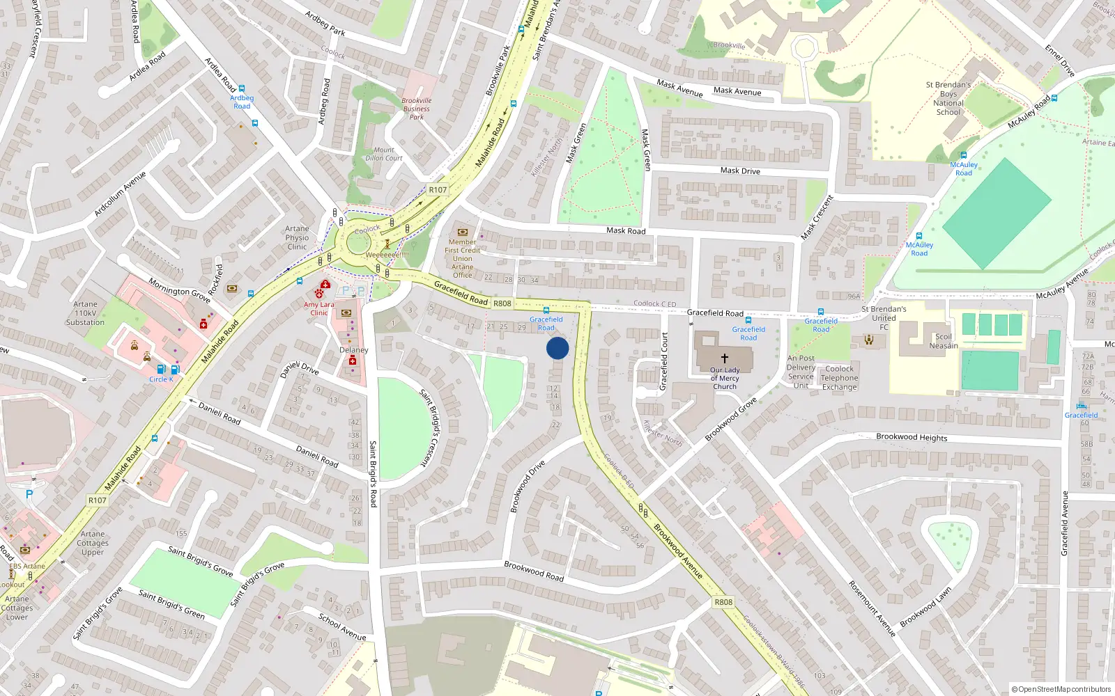Overhead map showing the location of 2A Brookwood Avenue, Dublin