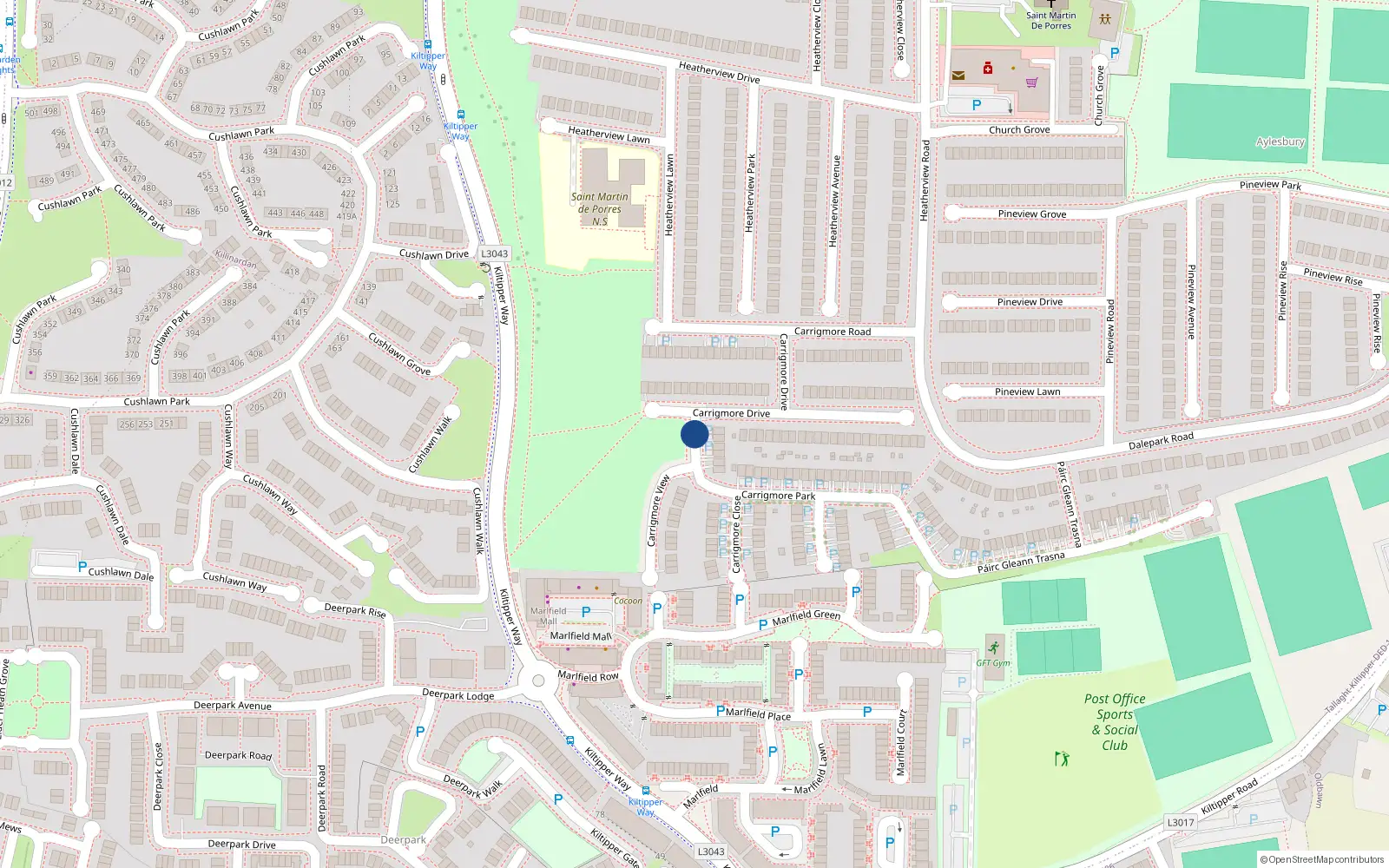 Overhead map showing the location of 2A, 2 Carrigmore Park, Tallaght