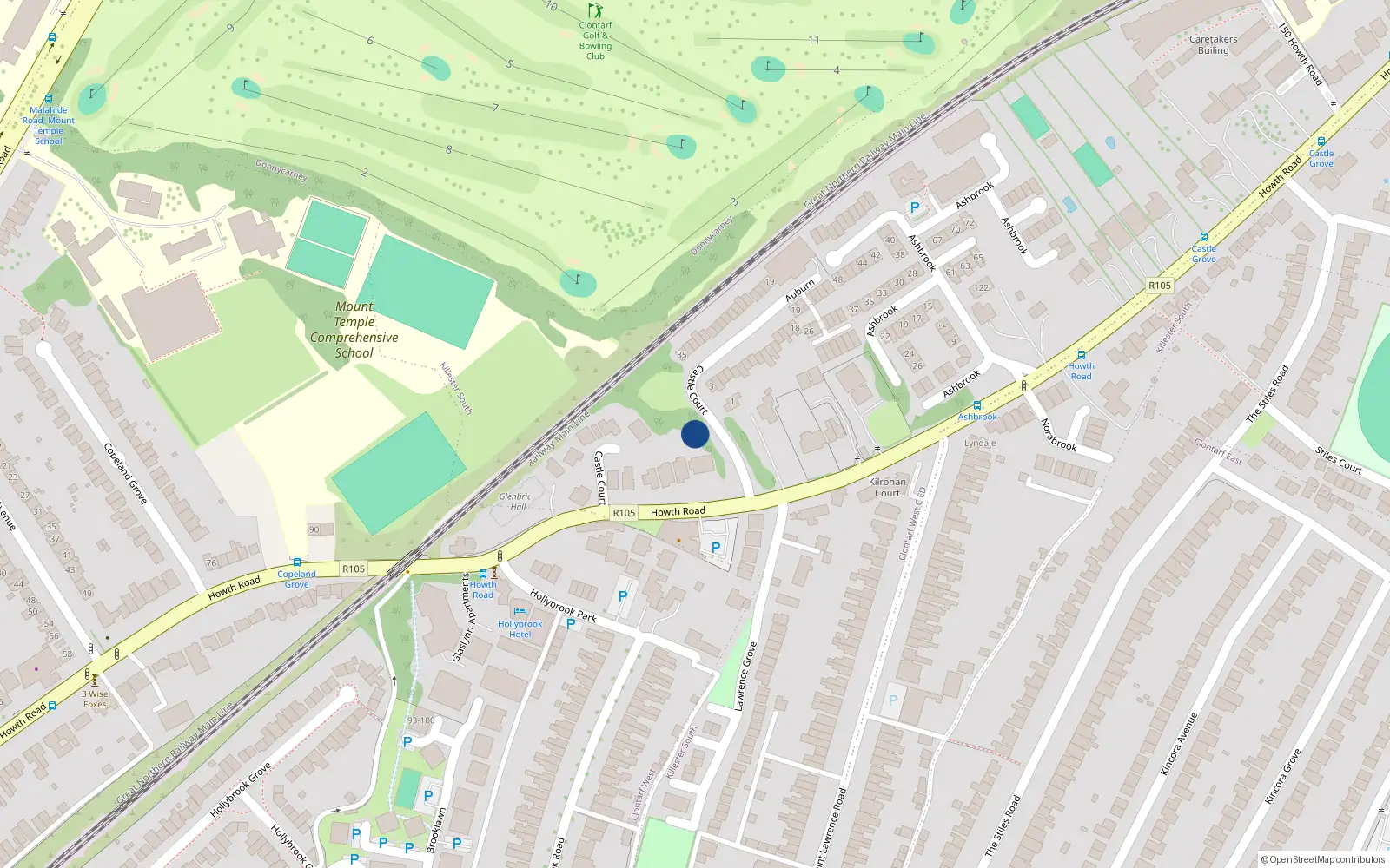 Overhead map showing the location of 2A Castle Court, Dublin 3