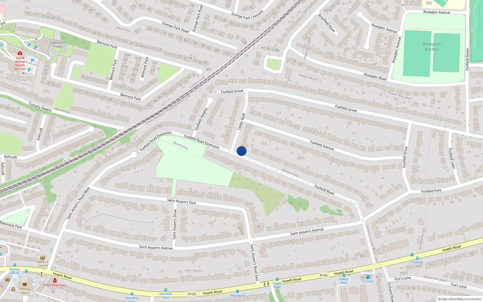 Overhead map showing the location of 2A Cedar Walk, Raheny, Dublin 5