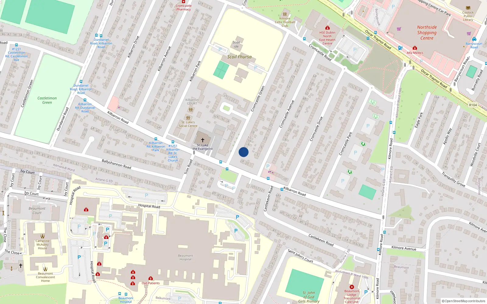 Overhead map showing the location of 2A Cromcastle Green, Dublin 5