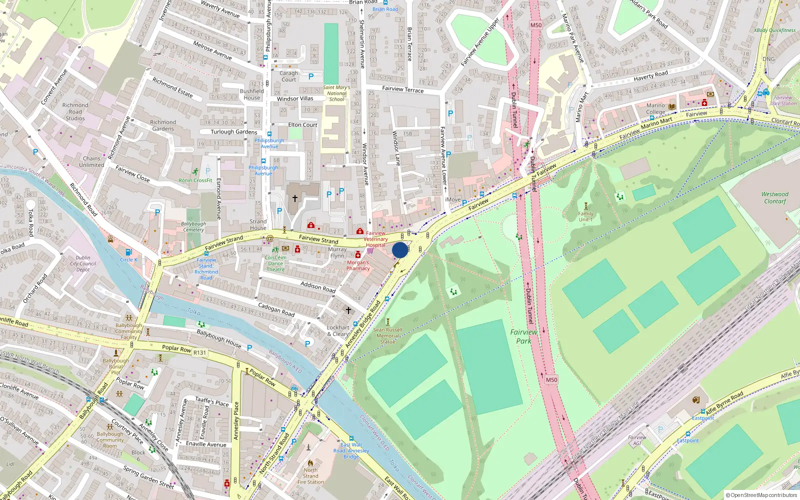 Overhead map showing the location of 2A Fairview Corner, Fairview, Dublin 3
