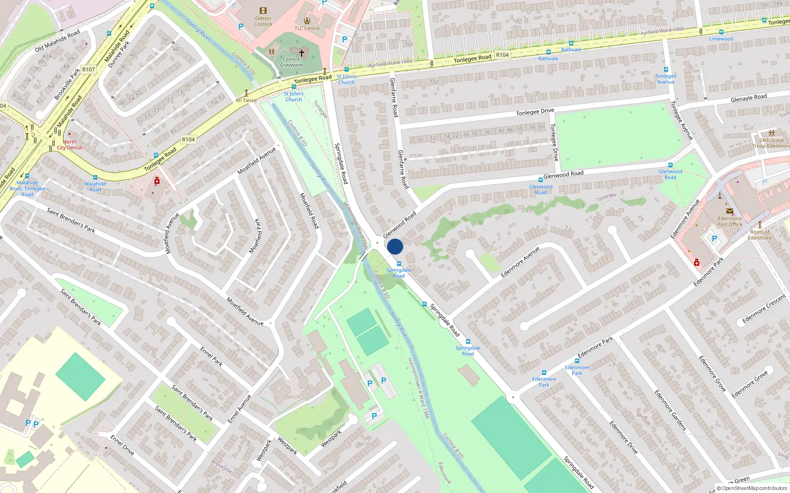 Overhead map showing the location of 2A Glenwood Road, Dublin 5