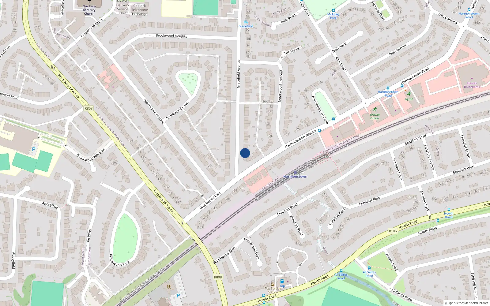 Overhead map showing the location of 2A Gracefield Avenue, Artane, Dublin 5