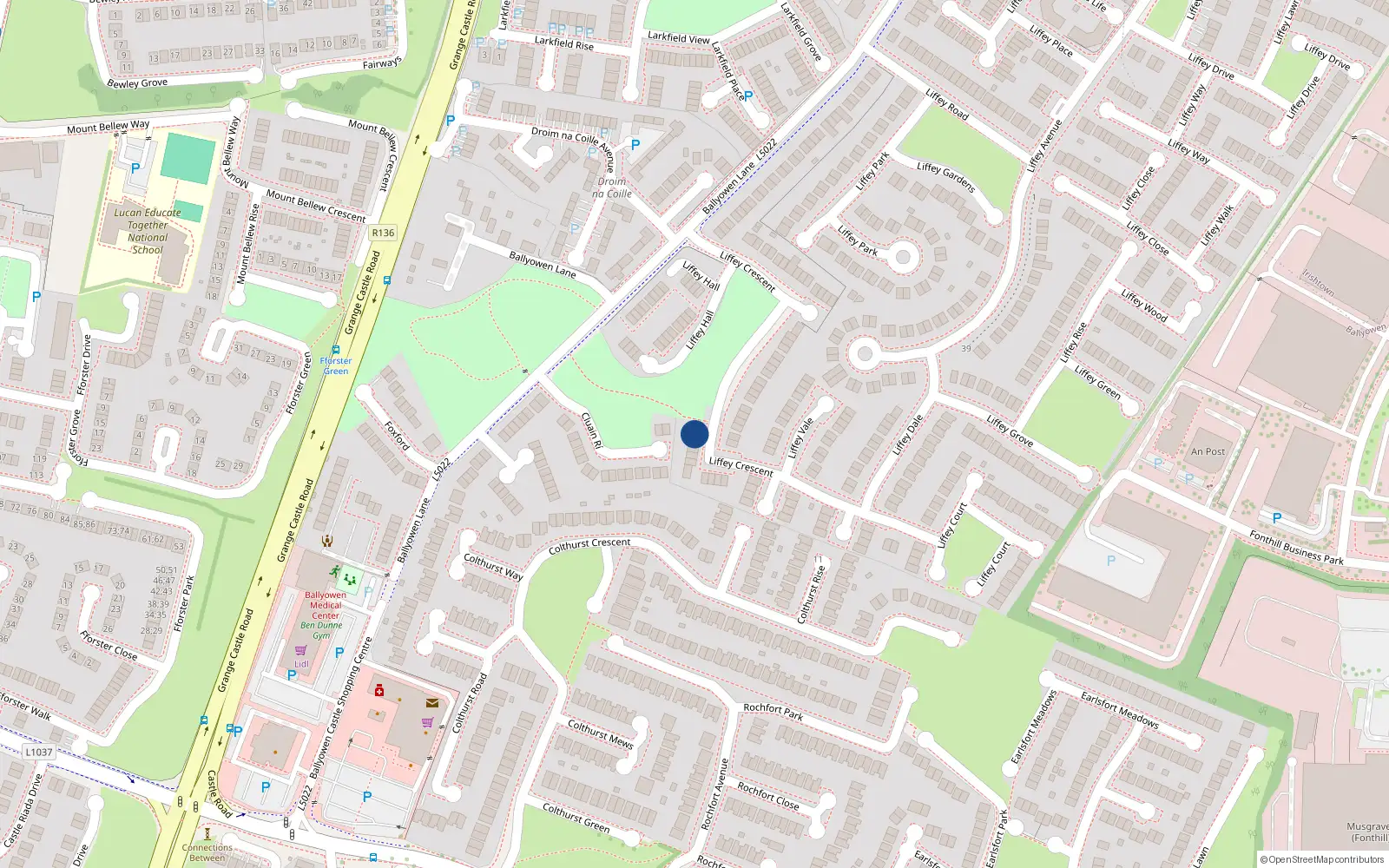 Overhead map showing the location of 2A Liffet Crescent, Lucan