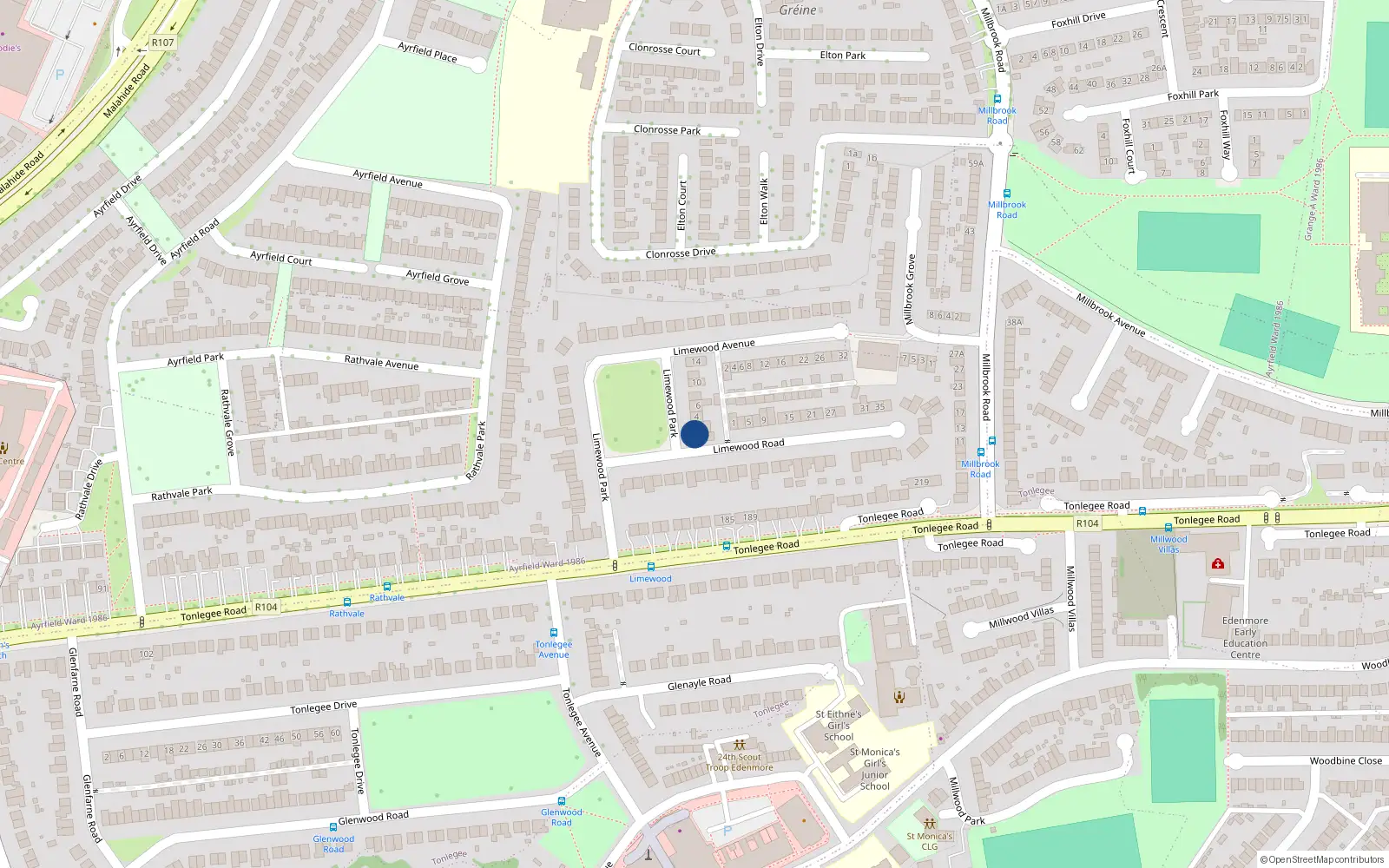 Overhead map showing the location of 2A Limewood Park, Dublin