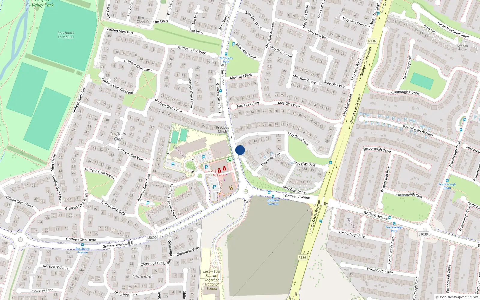 Overhead map showing the location of 2A Moy Glas Chase, Lucan, Co Dublin