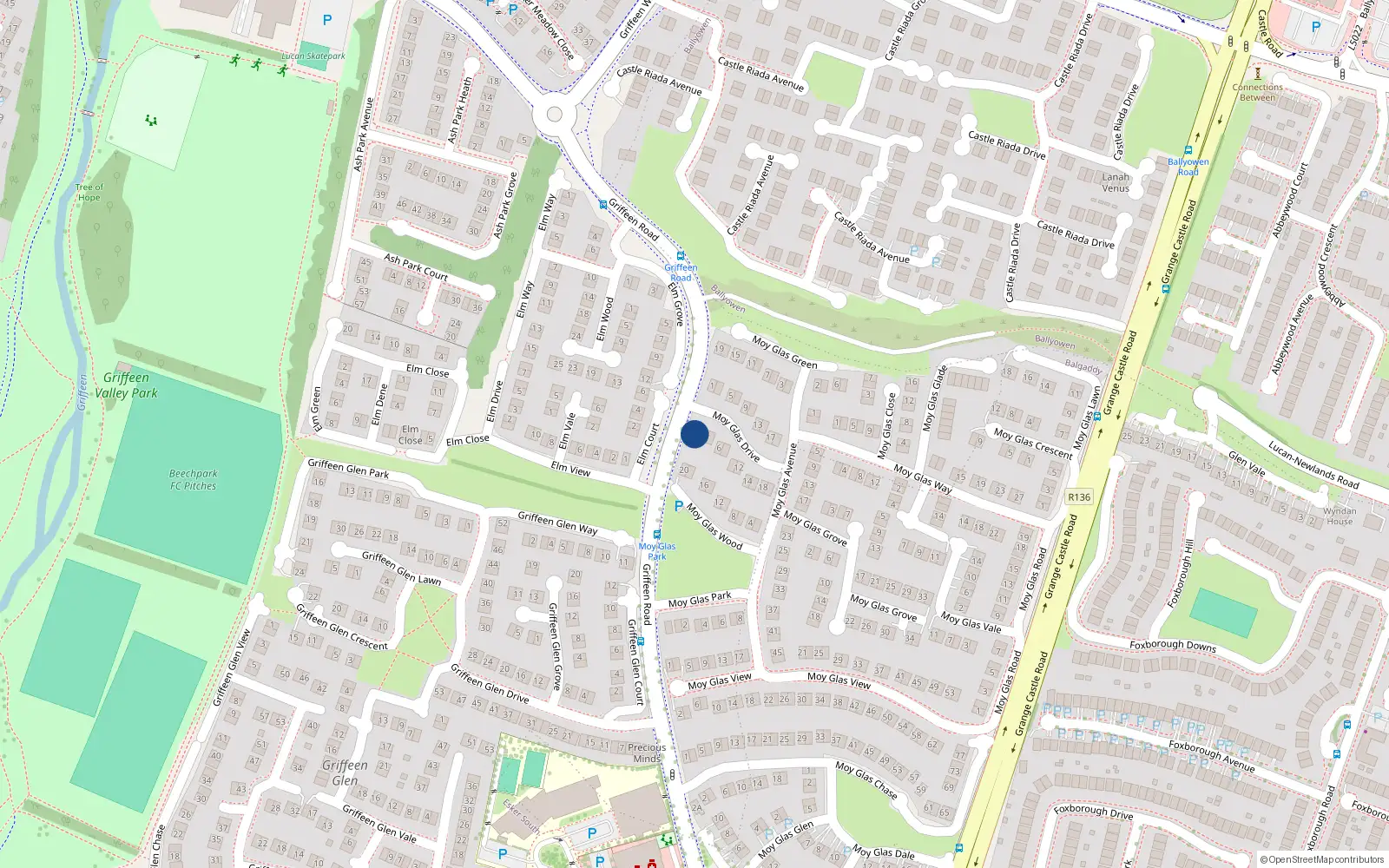 Overhead map showing the location of 2A Moy Glas Drive, Lucan