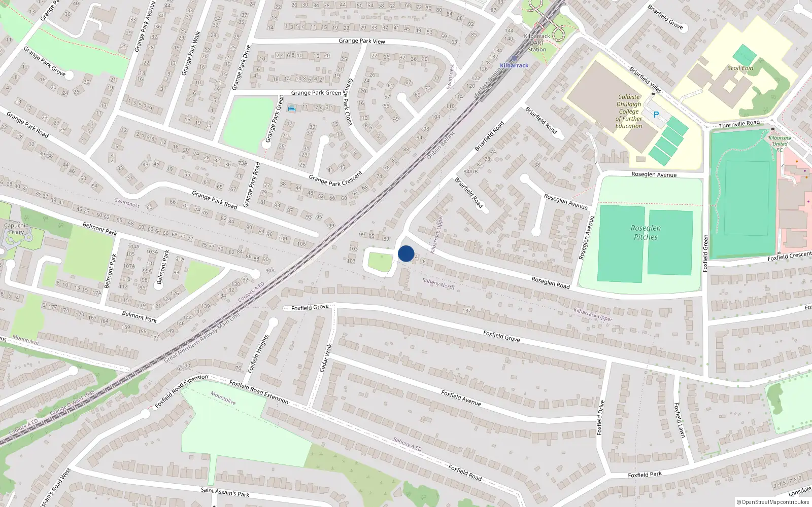 Overhead map showing the location of 2A Roseglen Road, Dublin 5