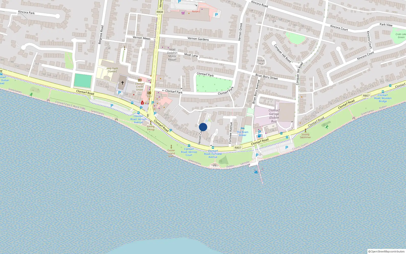 Overhead map showing the location of 2 Vernon Court, Dublin 3