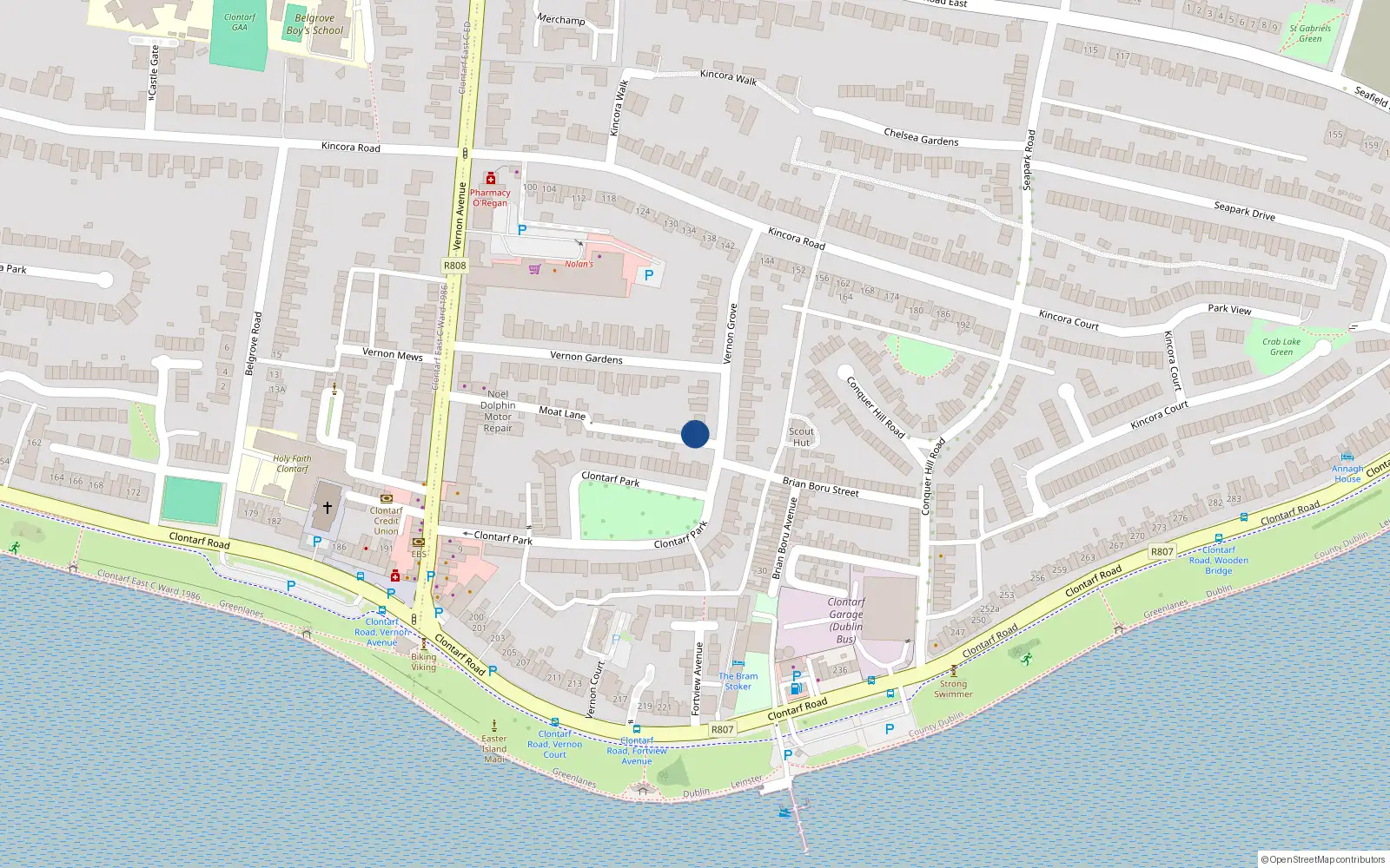 Overhead map showing the location of 2A Vernon Grove, Clontarf, Dublin 3