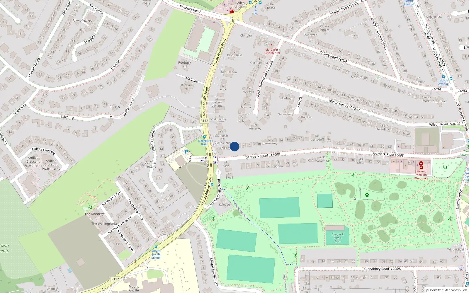 Overhead map showing the location of 2B Deerpark Road, Blackrock