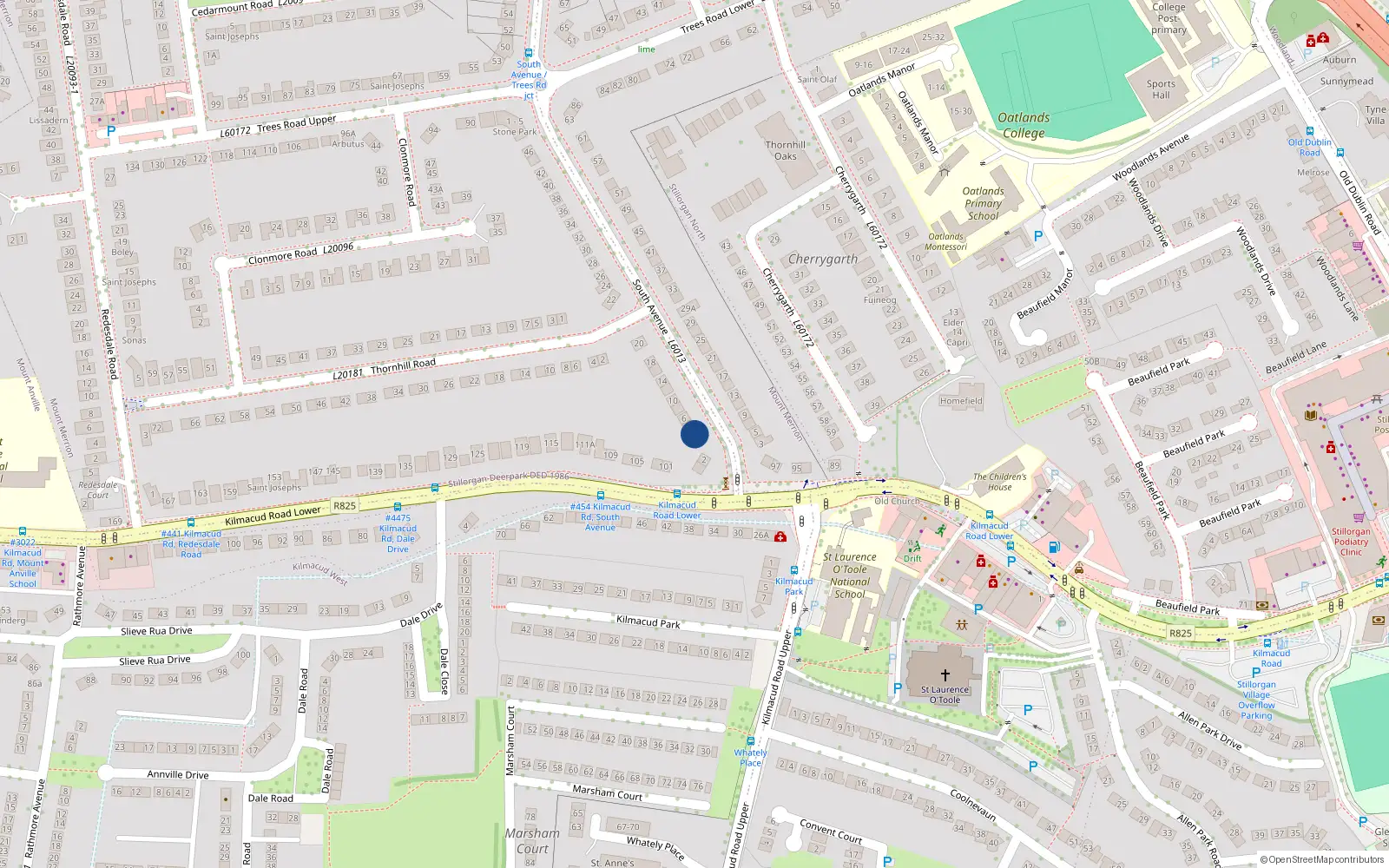 Overhead map showing the location of 2B South Avenue, Blackrock