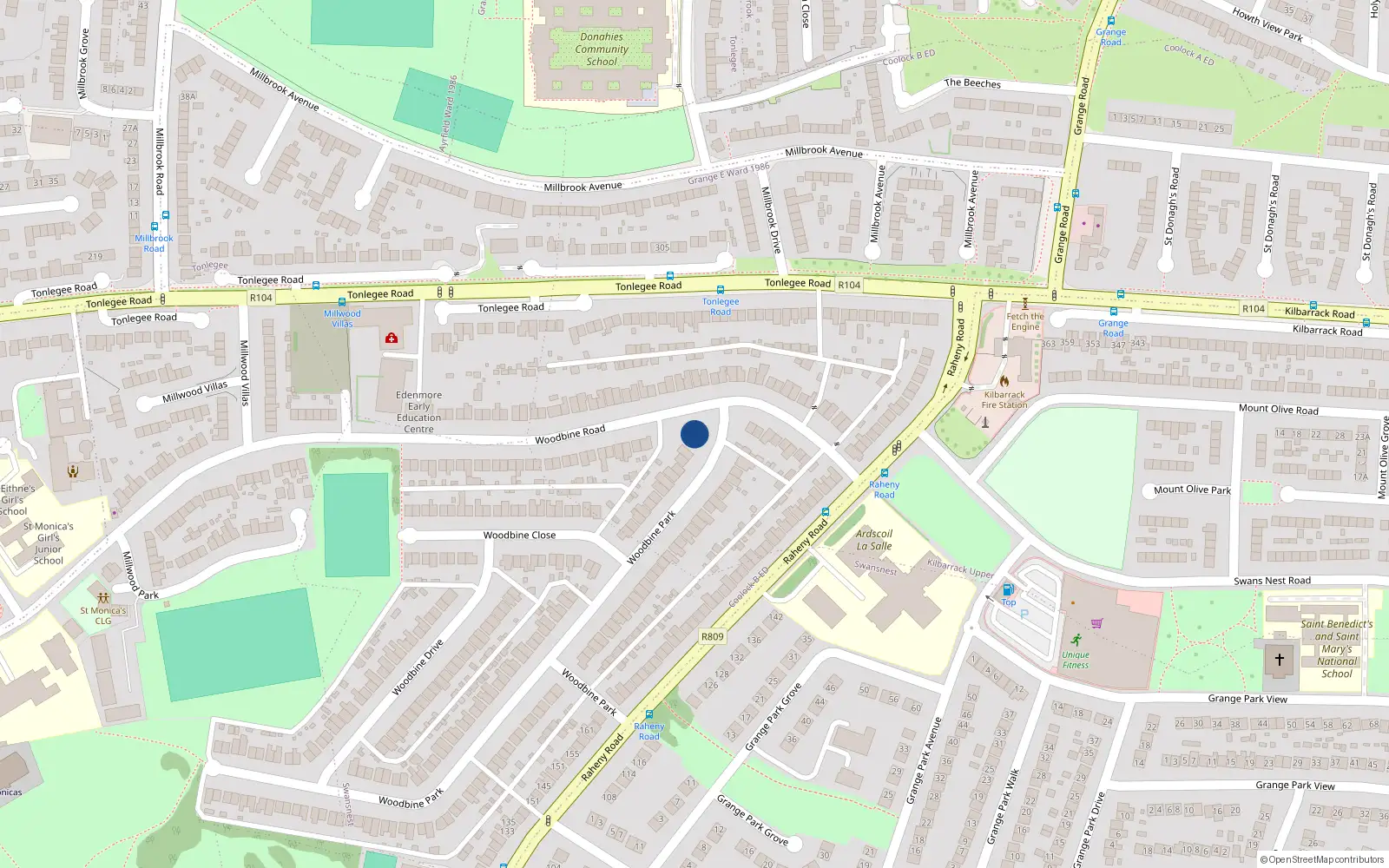 Overhead map showing the location of 2B, Woodbine Park Raheny, Dublin 5