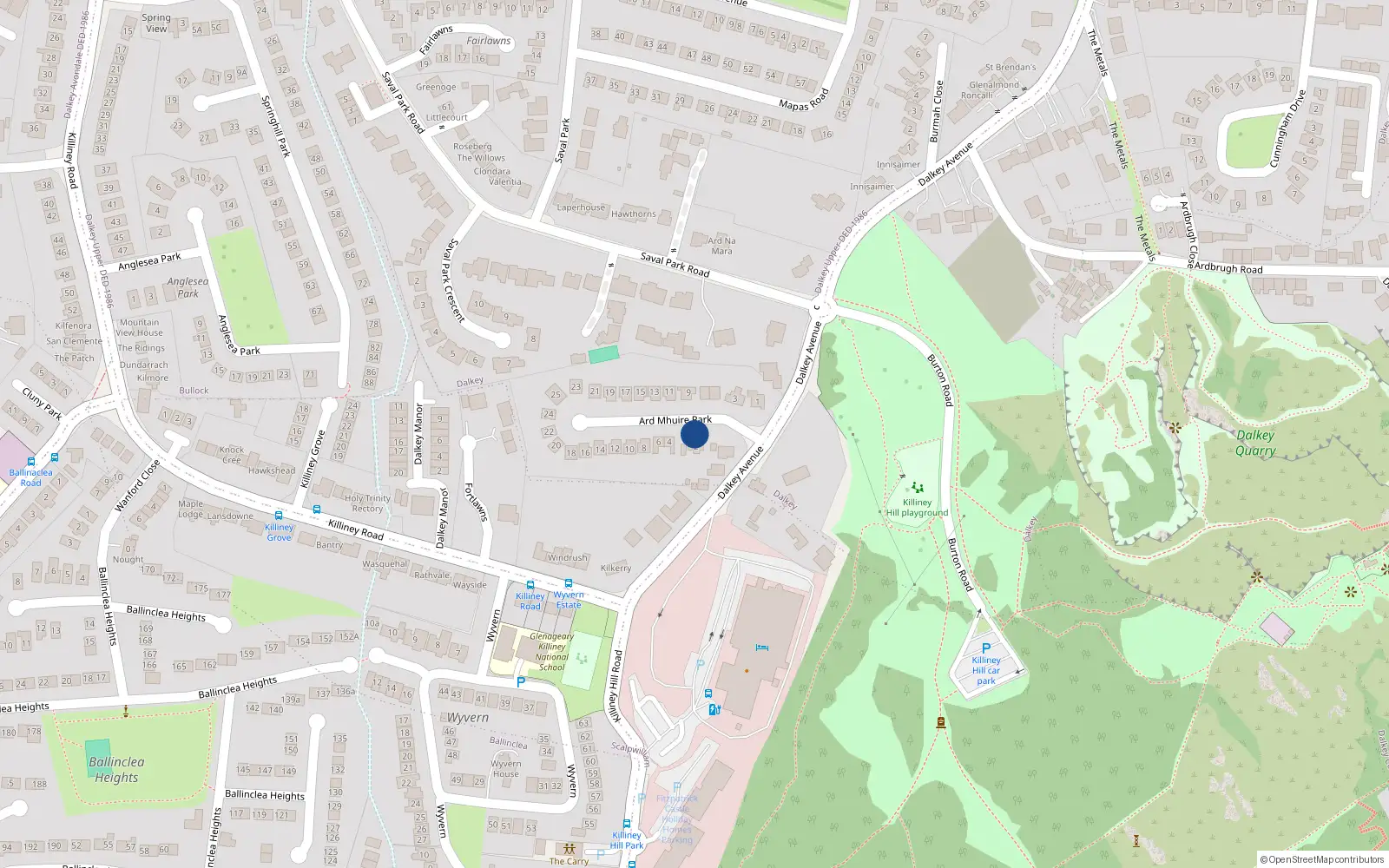 Overhead map showing the location of 2C Ard Mhuire Park, Dalkey, Dublin