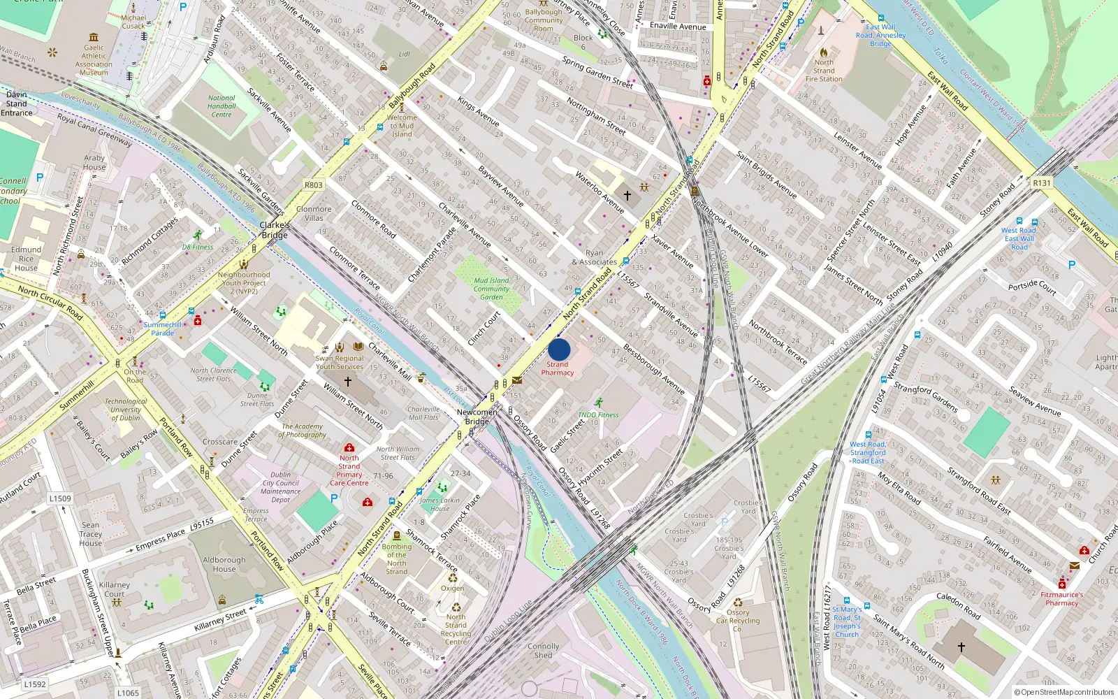Overhead map showing the location of 2the Strand, 149 North Strand Road, North Strand
