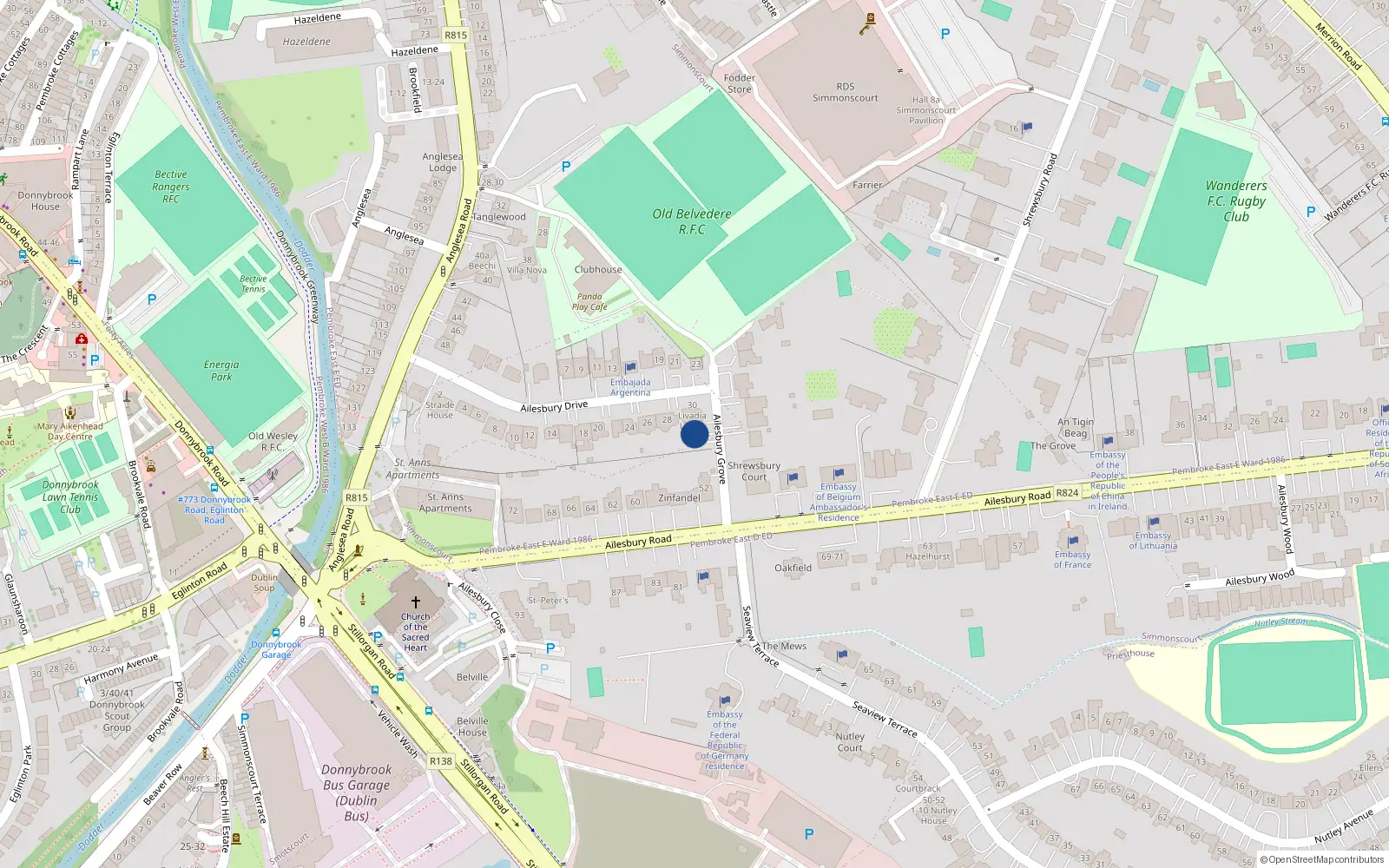 Overhead map showing the location of 3 Ailesbury Grove, Ballsbridge