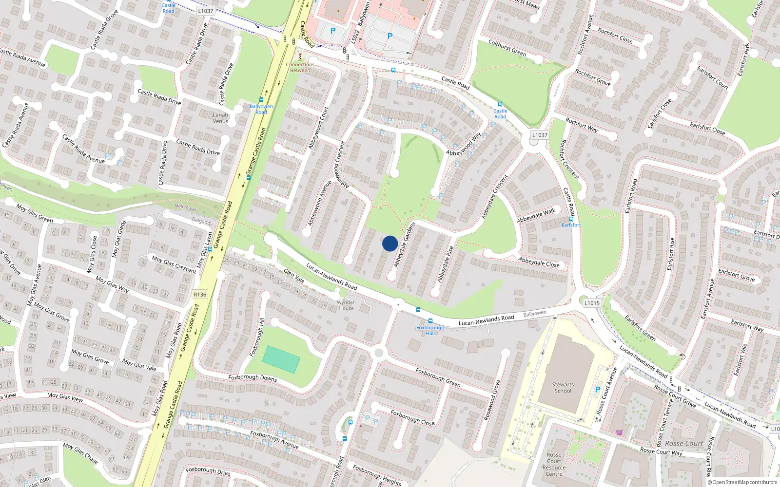 Overhead map showing the location of 3 Abbeydale Gardens, The Oaks, Lucan