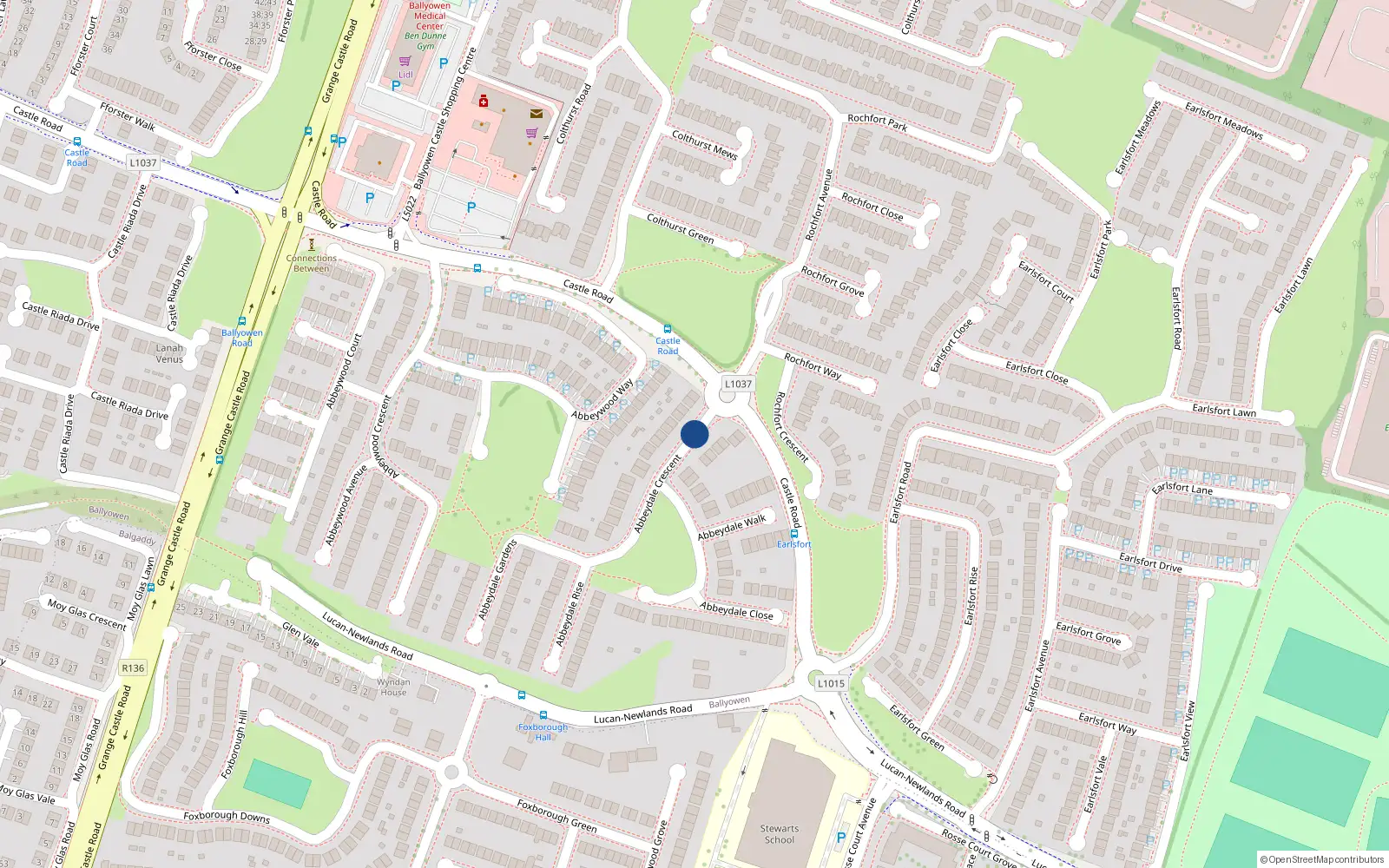 Overhead map showing the location of 3 Abbeydale Rise, The Oaks, Lucan