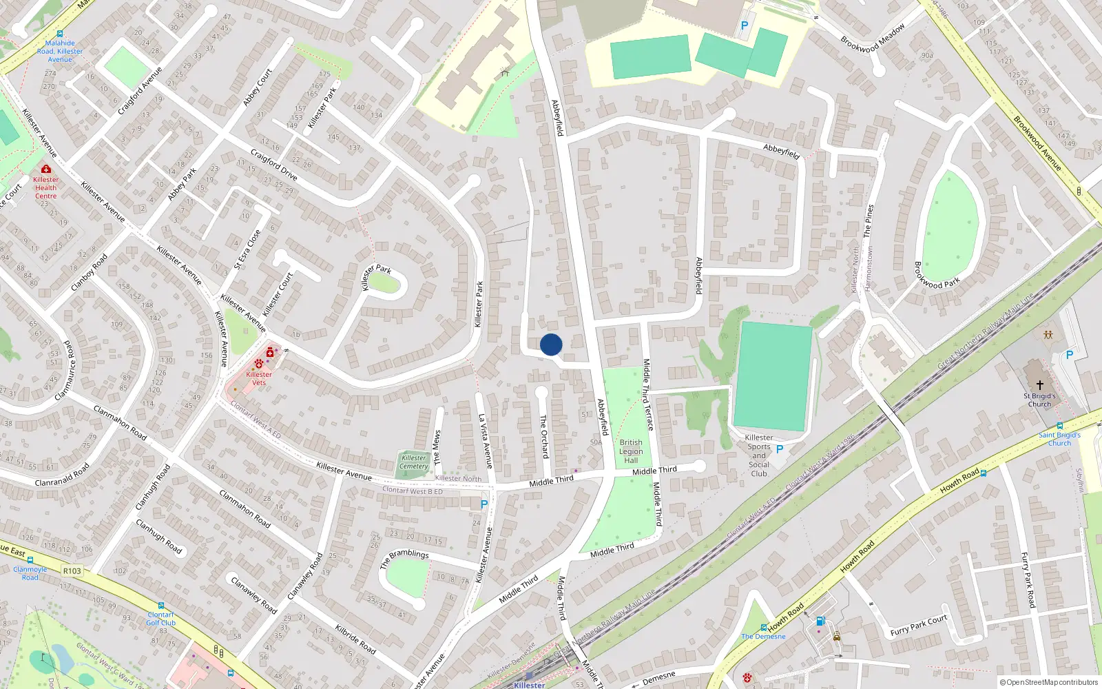 Overhead map showing the location of 3 Abbeyfield Lawns, Dublin 5