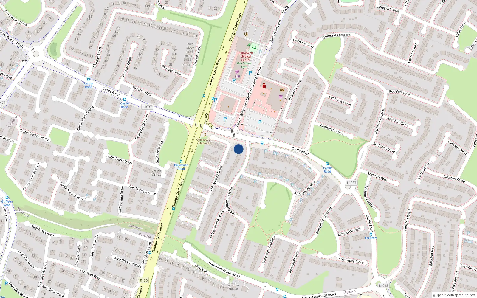 Overhead map showing the location of 3 Abbeywood Avenue, Lucan, Dublin