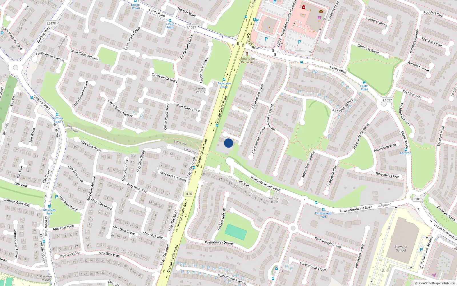 Overhead map showing the location of 3 Abbeywood Court, Lucan