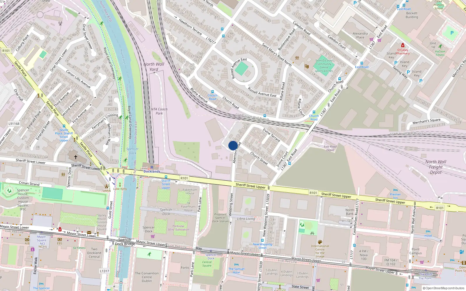 Overhead map showing the location of 3 Abercorn Road, East Wall, Dublin 3
