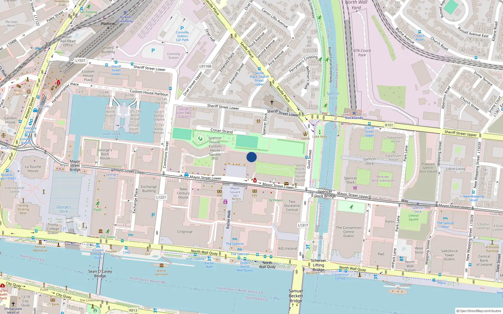 Overhead map showing the location of 3 Achill House, Custom House Square, Lower Mayor St Dublin 1