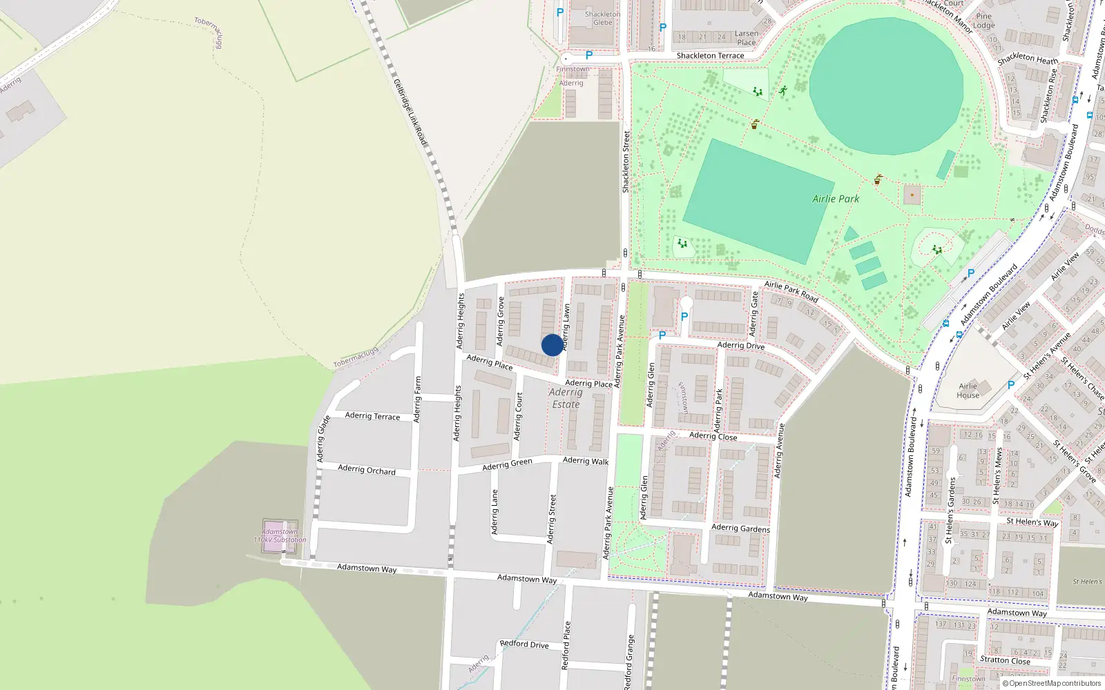 Overhead map showing the location of 3 Aderrig Green, Lucan