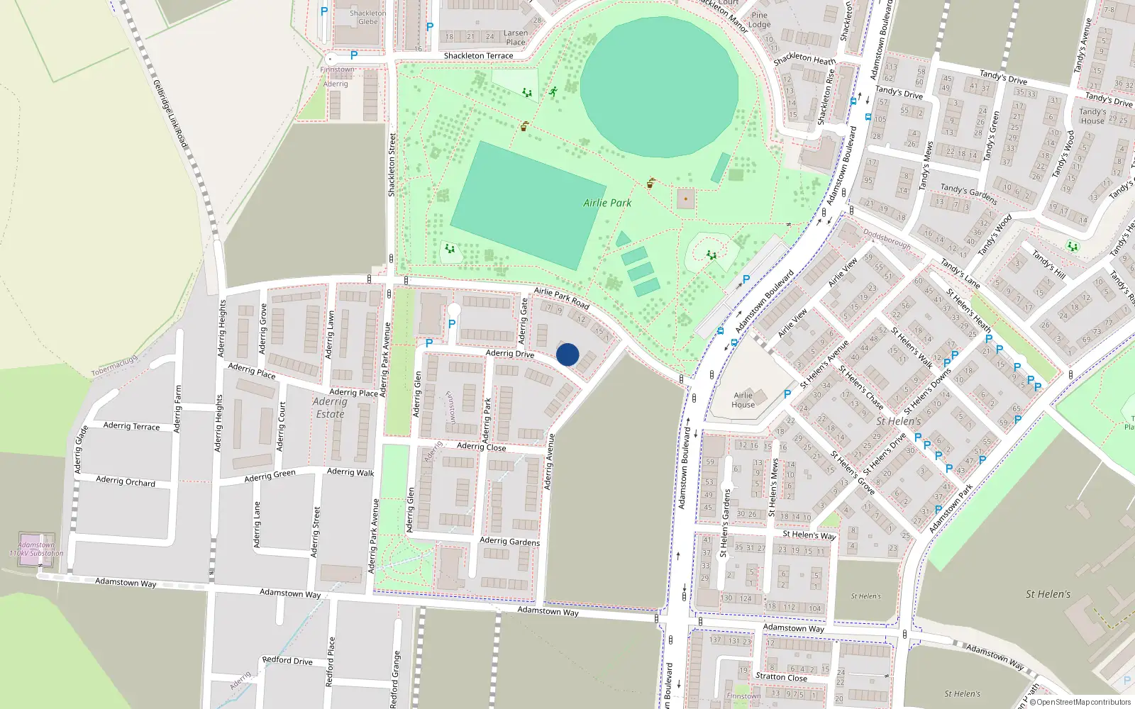 Overhead map showing the location of 3 Aderrig Drive, Adamstown