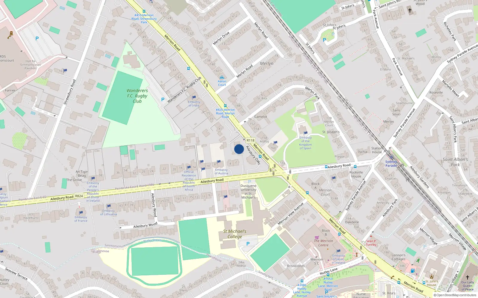 Overhead map showing the location of 3 Ailesbury Oaks, Ballsbridge