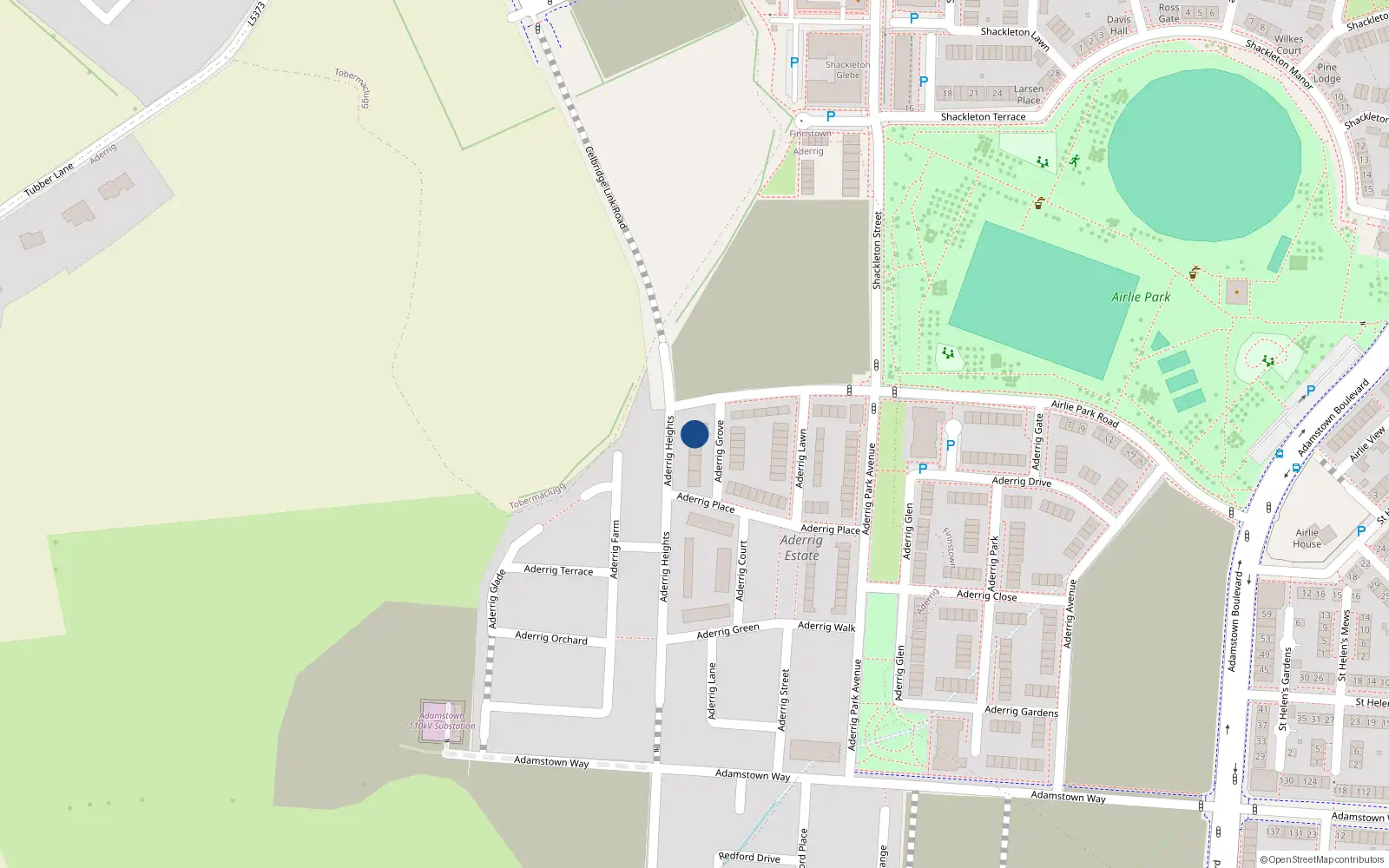 Overhead map showing the location of 3 Airlie Park Road West, Adamstown, Lucan