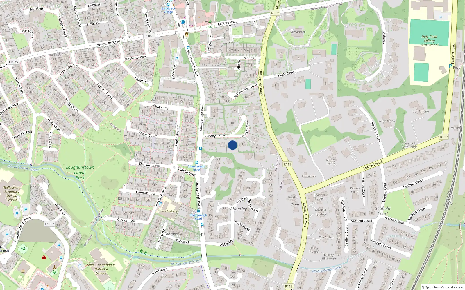 Overhead map showing the location of 3 Albany Court, Killiney