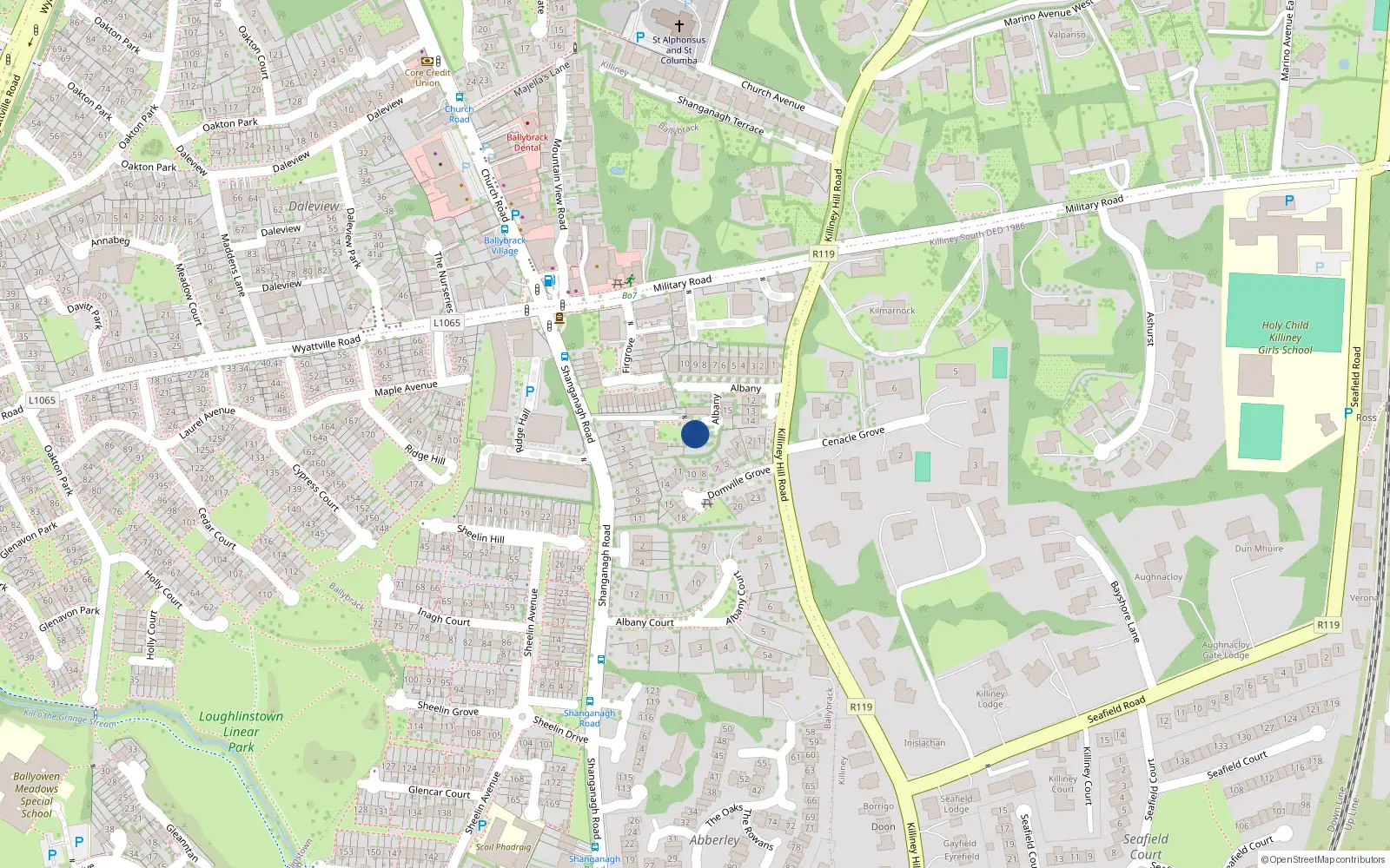 Overhead map showing the location of 3 Albany House, 1 Killiney Hill Road, Killiney