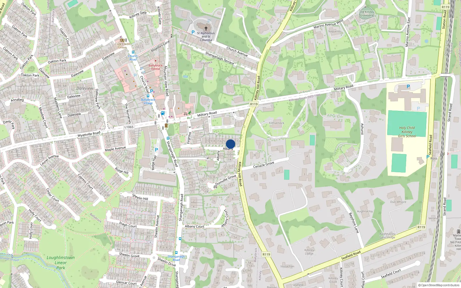 Overhead map showing the location of 3 Albany, Killiney