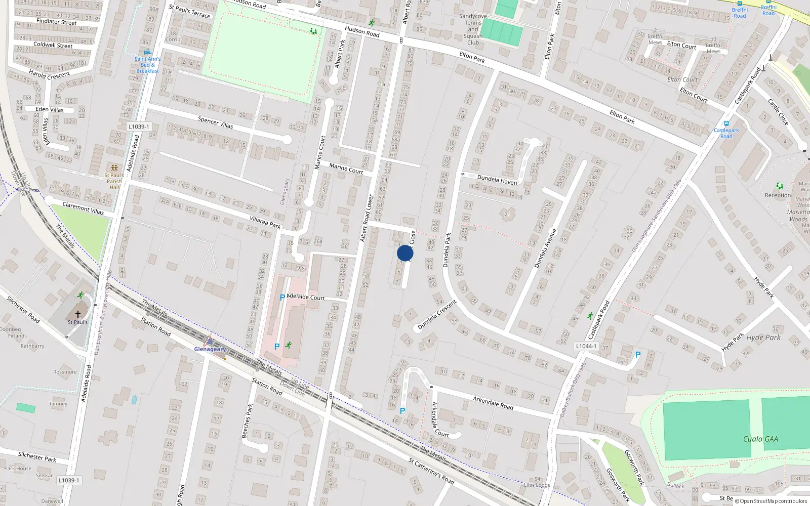 Overhead map showing the location of 3 Albert Close, Sandycove