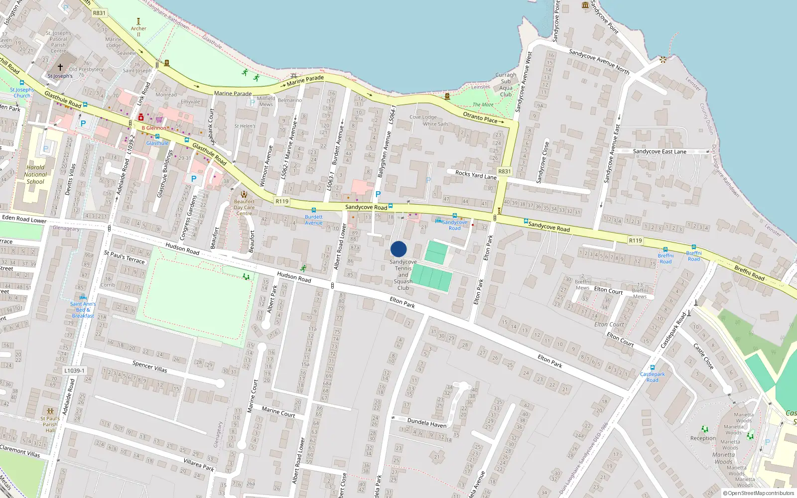 Overhead map showing the location of 3 Albert Court, Sandycove, Dublin