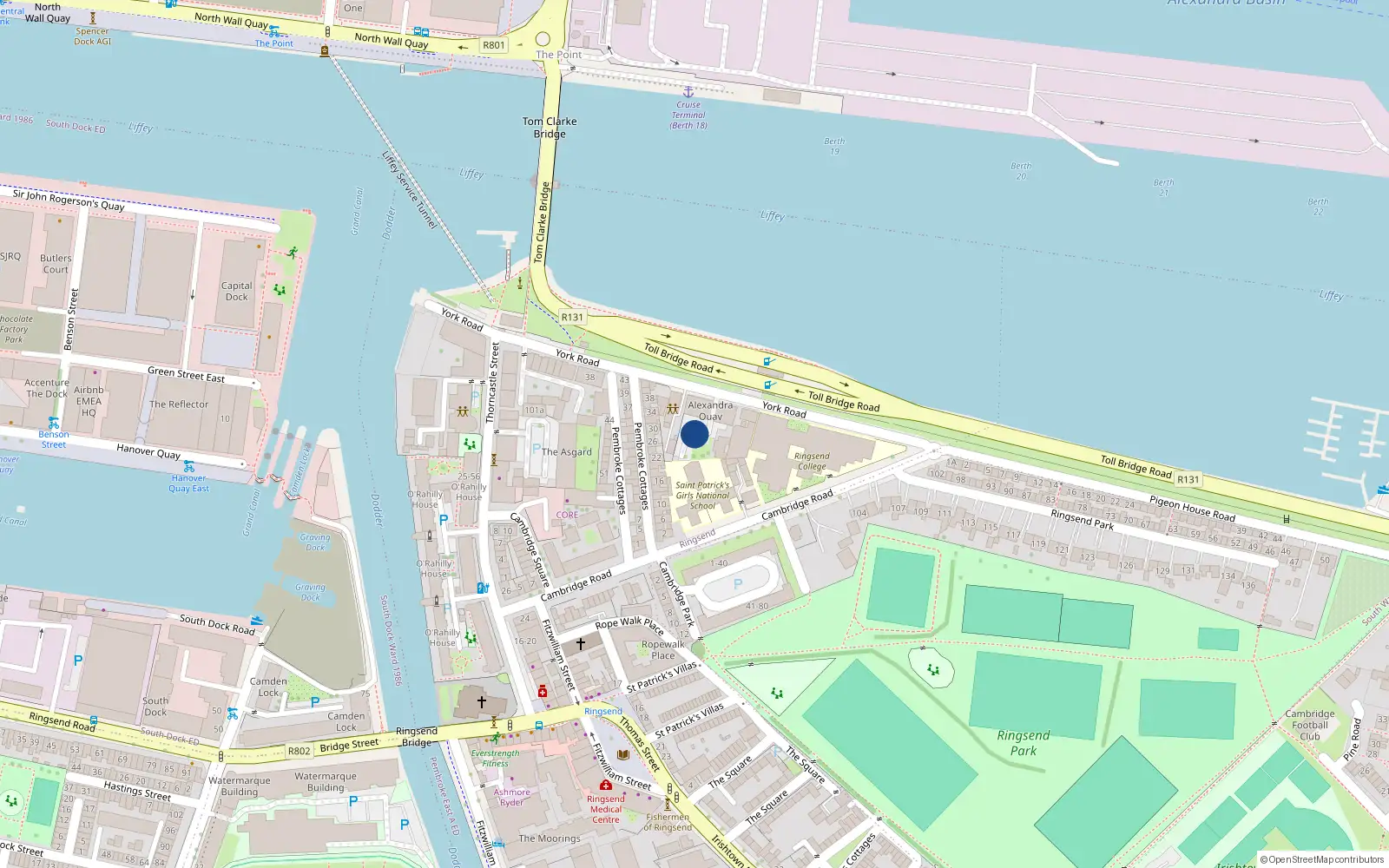 Overhead map showing the location of 3 Alexandra Quay, Ringsend