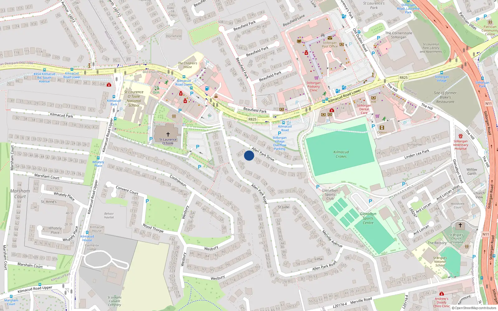 Overhead map showing the location of 3 Allen Park Drive, Co Dublin