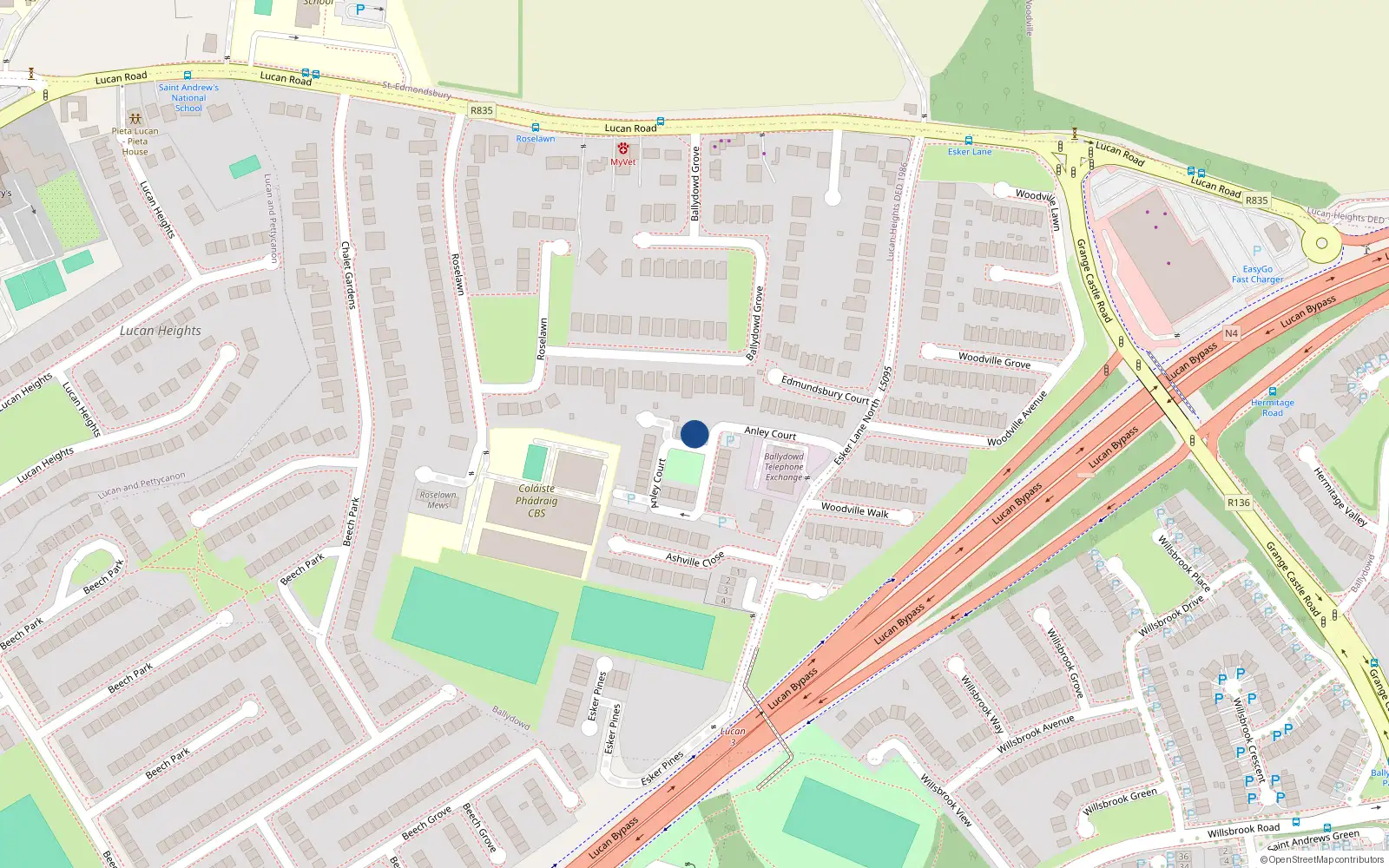 Overhead map showing the location of 3 Anley Court, Lucan