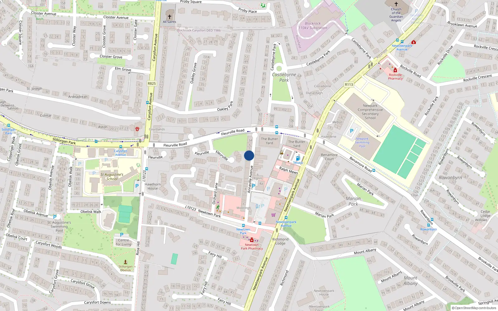 Overhead map showing the location of 3 Annaville Avenue, Blackrock