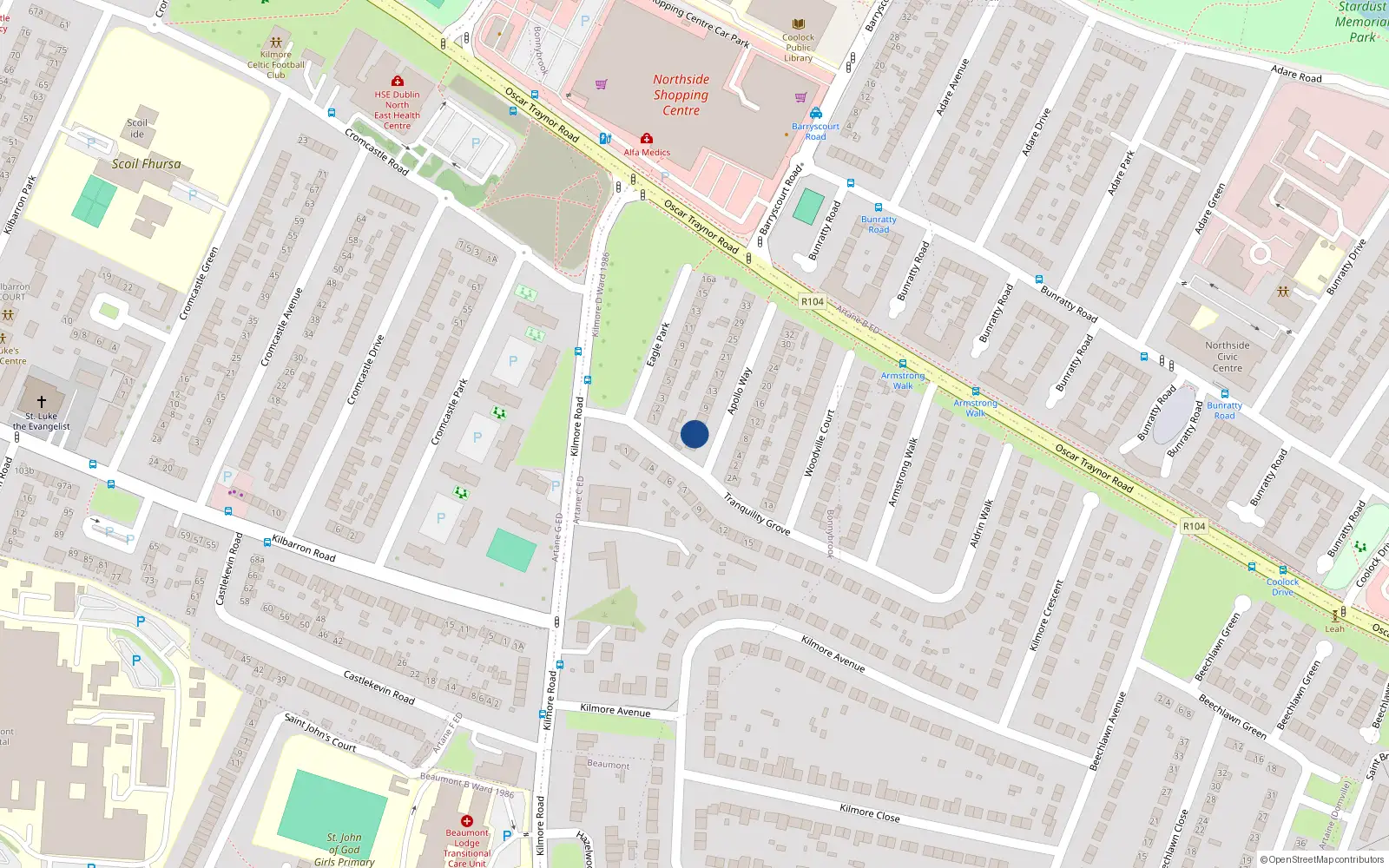 Overhead map showing the location of 3 Apollo Way, Woodville Park Estate, Artane Dublin 5