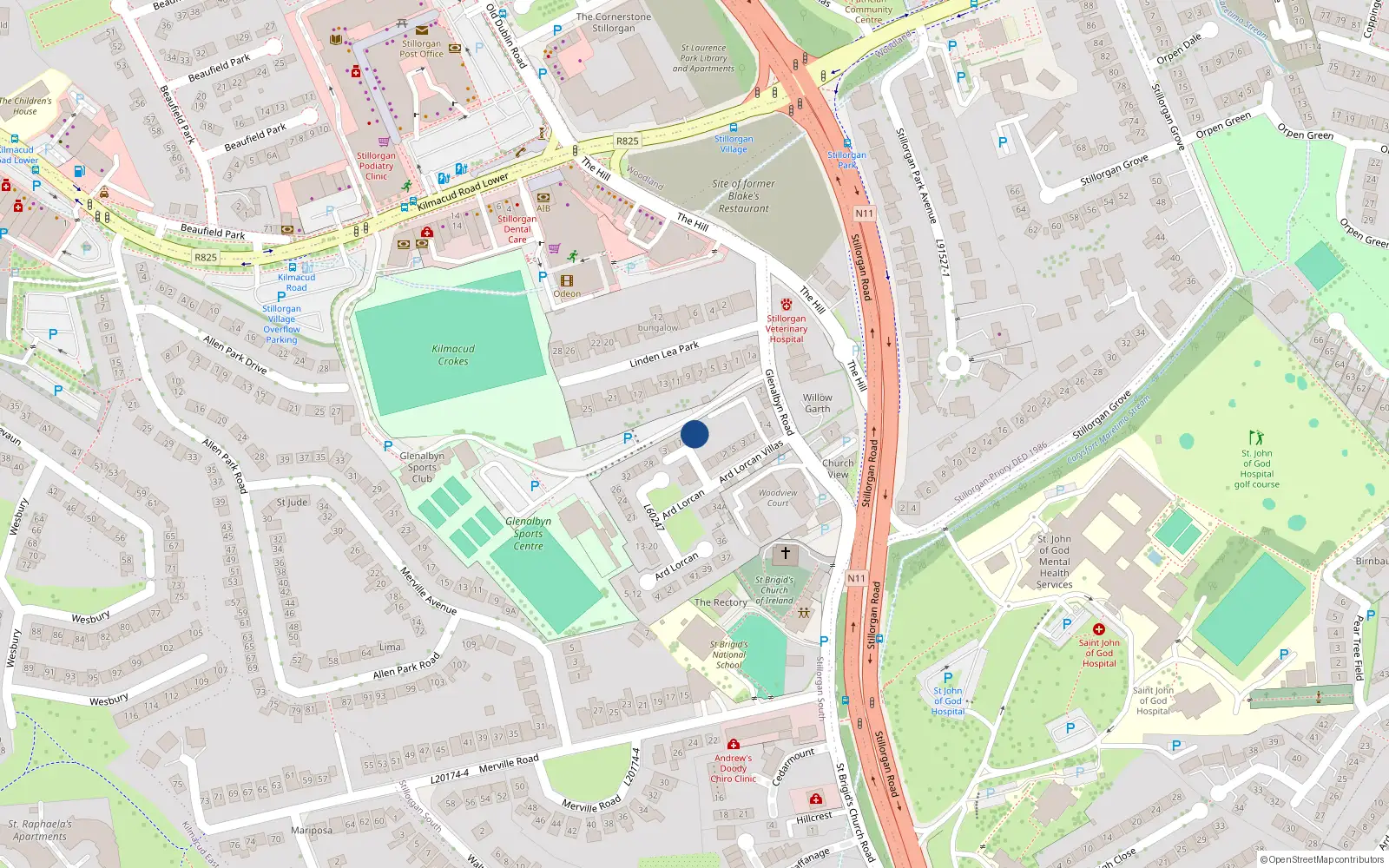 Overhead map showing the location of 3 Ard Lorcain Grove, Stillorgan, Dublin